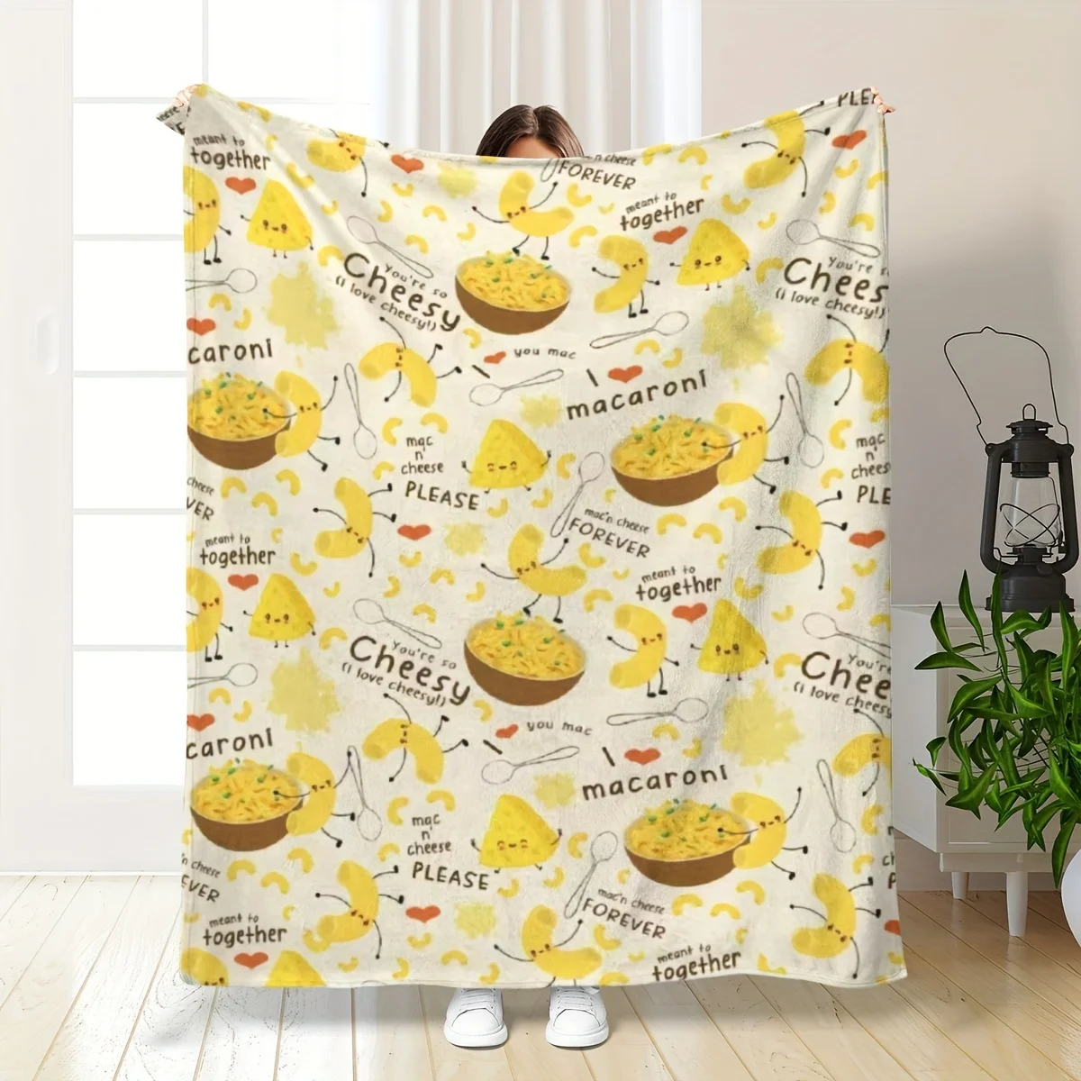 Funny Cheese Macaroni Food Lover Novelty Print Throw Blanket Cozy Throw for Sofa Bedding Decor Gift