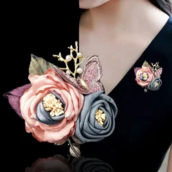 Fabric Flower Brooch Pearl Butterfly Lapel Pin and Brooches Luxury Cardigan Scarf Buckle Corsage Brooches for Women Accessories