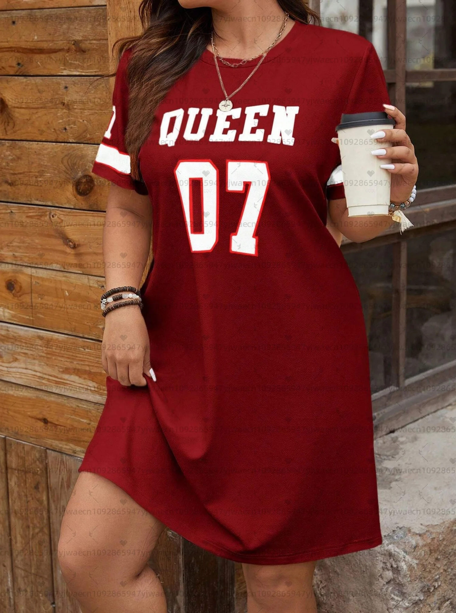 Plus Size Women's Summer Music Festival Pattern Sporty Casual Letter Print Fashionable 07 Printed Jersey Tennis t-shirt  Dress