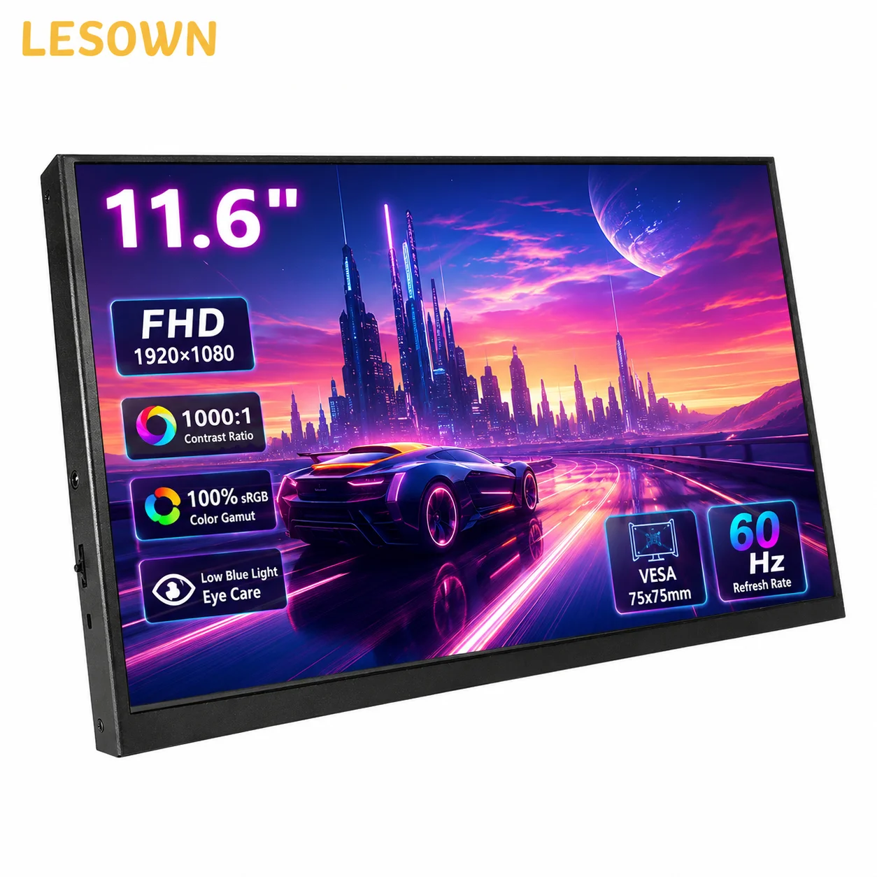 LESOWN 11.6" Mobile Monitor 1080P External Monitor Driver-free with VESA 75 Type-C Connectivity for Remote Work