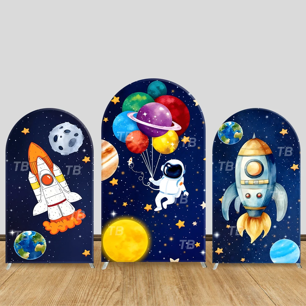 

Space Astronaut Rocket Arch Backdrop Cover Watercolor Theme Party Decor Photo Booth Kids Birthday Space Celebration Supplies