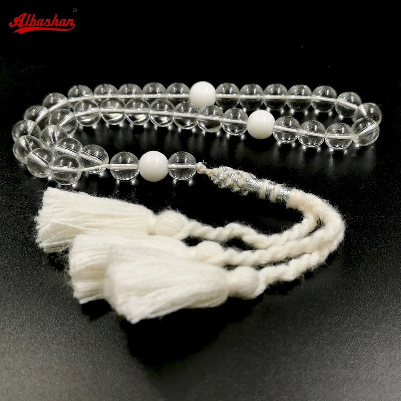 

Tasbih white Crystal muslim prayer beads with white ceramics misbaha islamic rosary ramadan Eid gift turkish accessories tassel