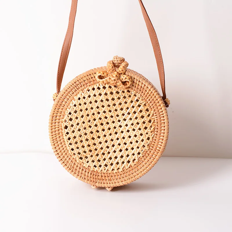 

Ins Rattan Mesh Bag Handmade PU Belt Basket Retro Literary Hand-woven Basket Bag Outing Decoration Bag Girls Accessories