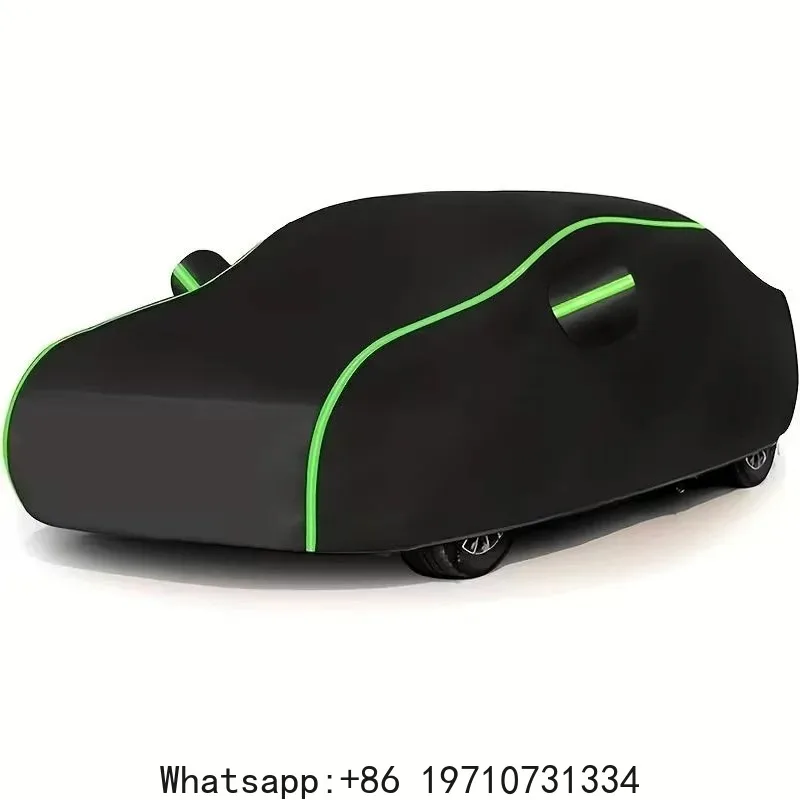 Generic Black Car Cover with Reflective Strip – All Weather Protection Waterproof, Dustproof, Snowproof for Automobiles