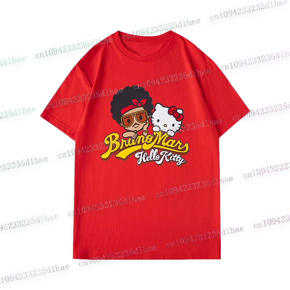 

Белая футболка с логотипом «Hello Kitty Bruno Mars» Y2k, уличная одежда в стиле аниме, одежда в стиле Харадзюку, одежда Disney Trip 2021, одинаковые комплекты для всей семьи, футболка