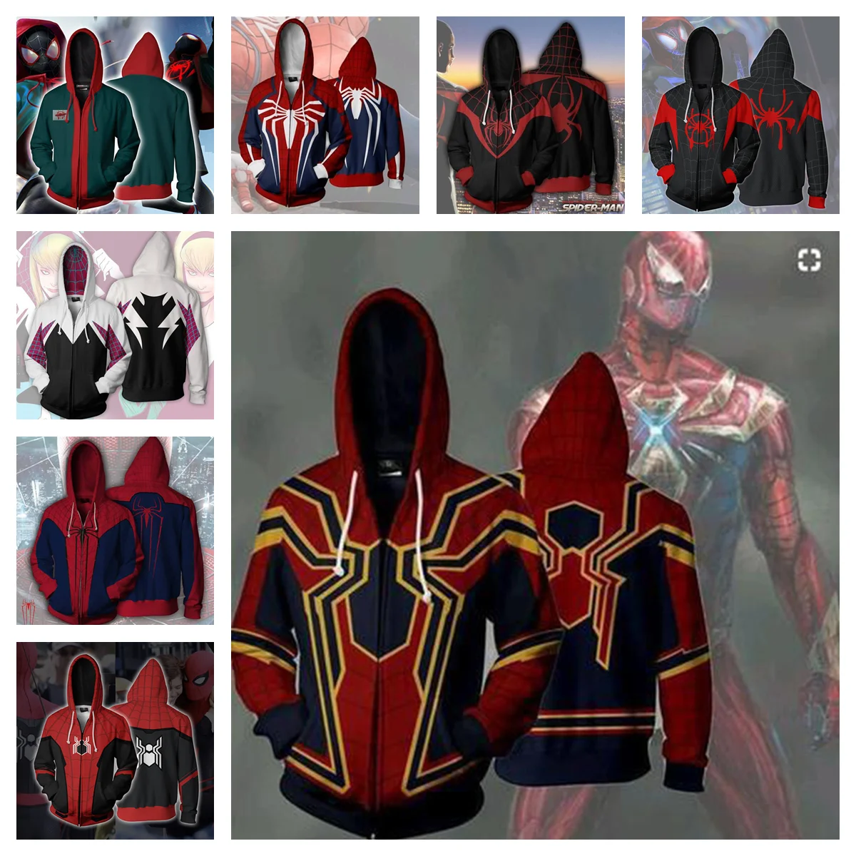 Anime Movie Spider Man Into the Spider Verse Hoodies Across the Spider Verse Gwen Stacy Cosplay Hooded Zipper Sweatshirt Coat