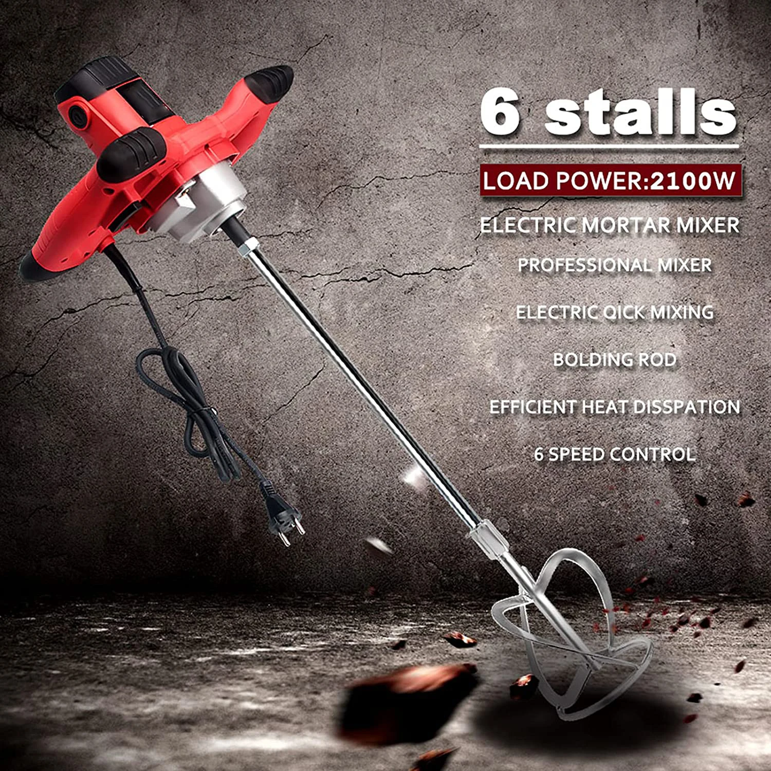 Mezclador portátil de seis cambios de 2,1 kW con varilla mezcladora de acero inoxidable para mezclar pintura