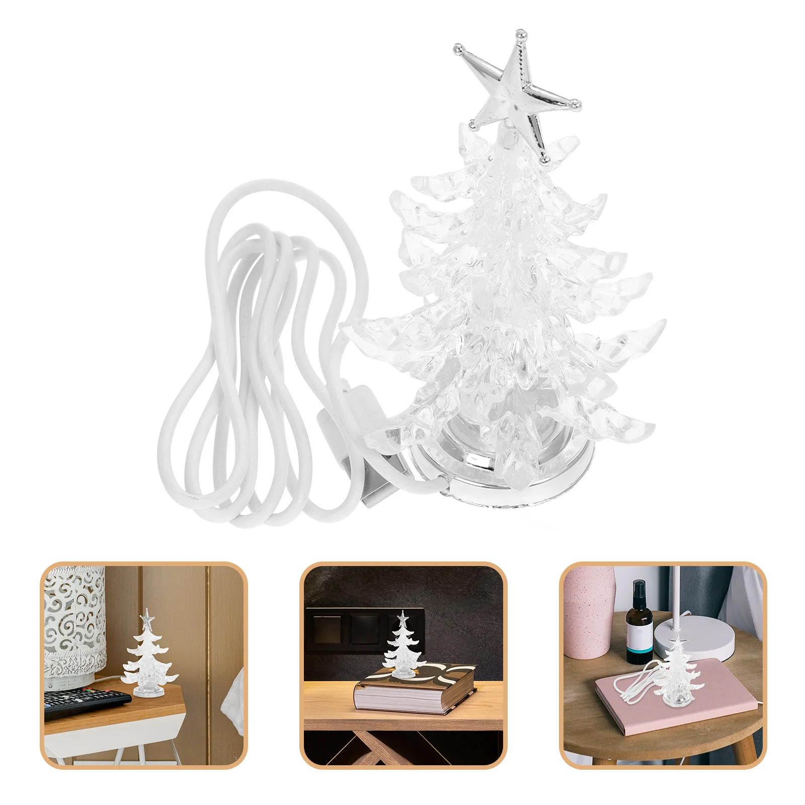 

USB Powered Christmas Tree LED Night Light Rgb Glow Clear Acrylic Table Lamp for Home Party Cafe Bar Decoration Silver
