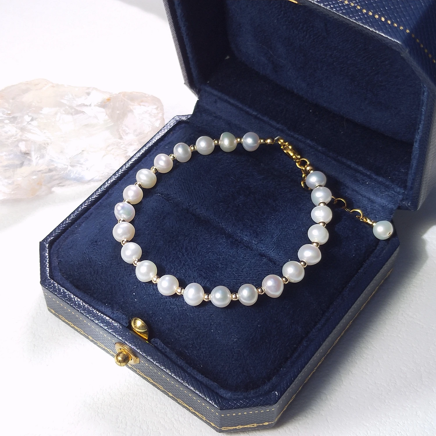 

Lii Ji Nice Luster Real Freshwater Pearl Approx 5MM Nearround Beaded Bracelet 16+3cm Natural Gemstone Jewelry For Gift