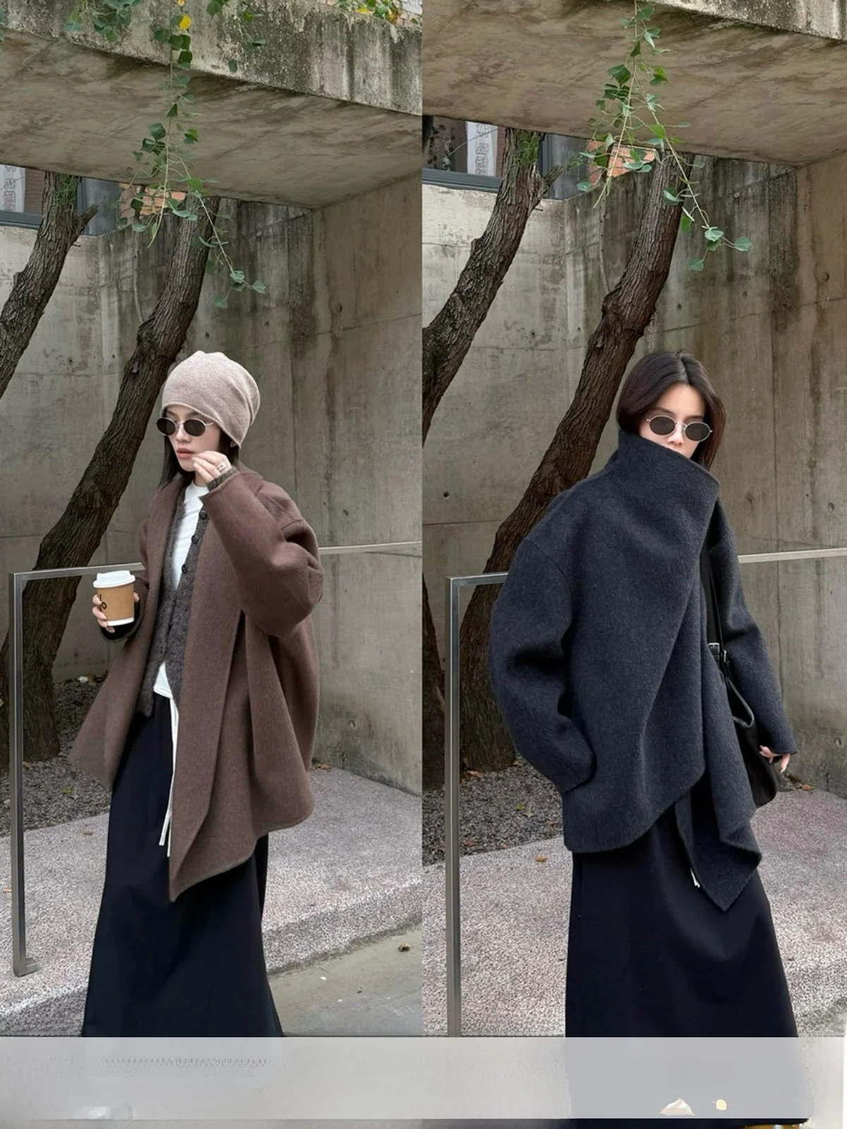 

Двусторонняя шерстяная куртка MUCCHIC с асимметричным воротником, зимняя модная женская коллекция 2024 года