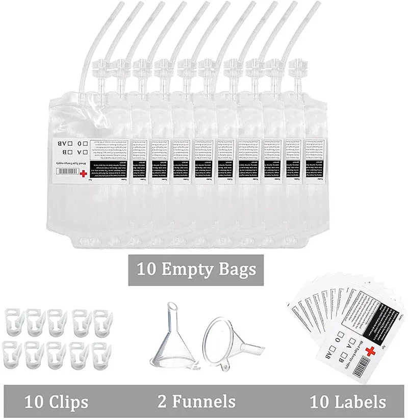 

10pc Halloween Clear Blood Sack 350ml Set DIY For Pouch Props Organizer Supplies For Home Festival Party Costume Props Halloween