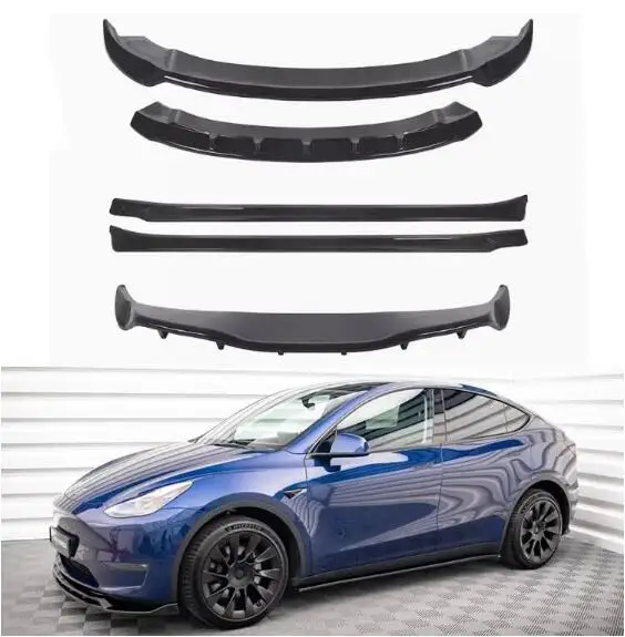 For Tesla Model Y 2021 2022 2023 Bumper Front Lip Rear Trunk Diffuser Spoiler Side Skirt ABS Samurai Black Full Body kit