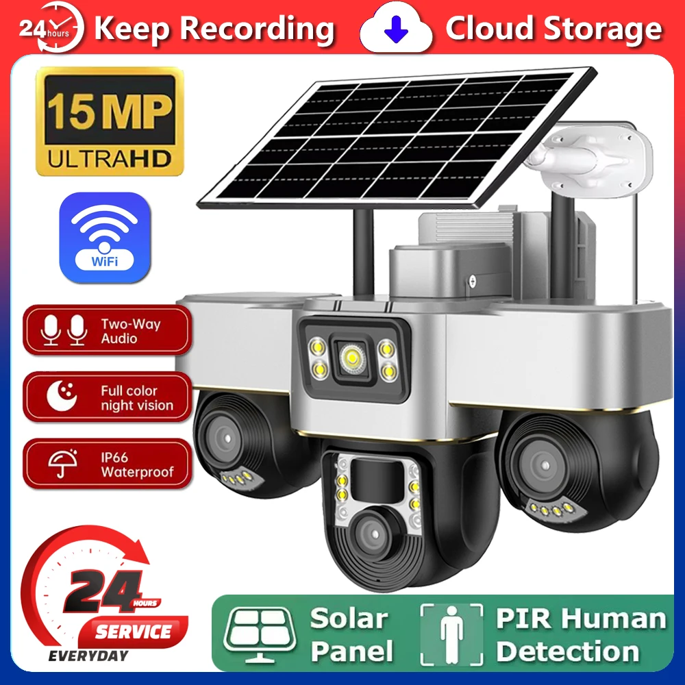 

WiFi Solar Cameras Surveillance Monitor PIR Humanoid Smart Home Detection Alarm Security Protection Auto Tracking Wireless CCTV