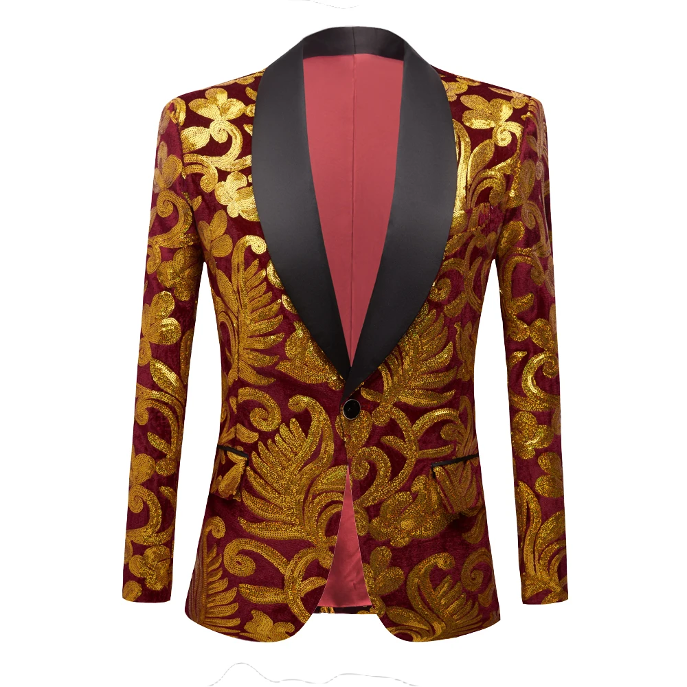 Mens laser Sequin Fashion Shawl Lapel Royal Black Velvet Floral Shiny Sequins Blazers Wedding Groom Prom Singers Suit Jacket