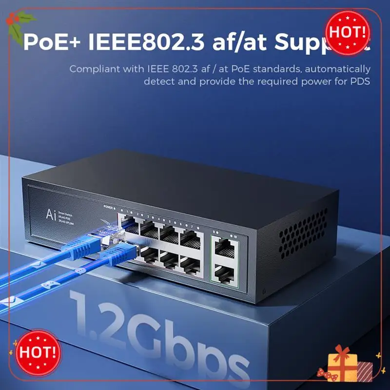 

Durable-POE Switch 100Mbps Ethernet Switch POE Splitter IEEE 802.3Af/At For IP Camera Wireless AP Wifi Router US Plug