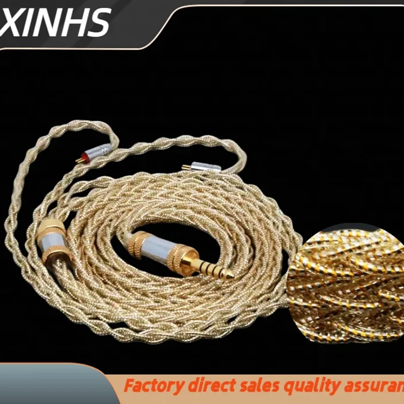 

XINHS HS09 8-Strand Silver Foil Gold Plated Pure Silver Earphone Upgrade Cable MMCX 0.78 HD650 IE900 2.5 3.5 4.4 Plug