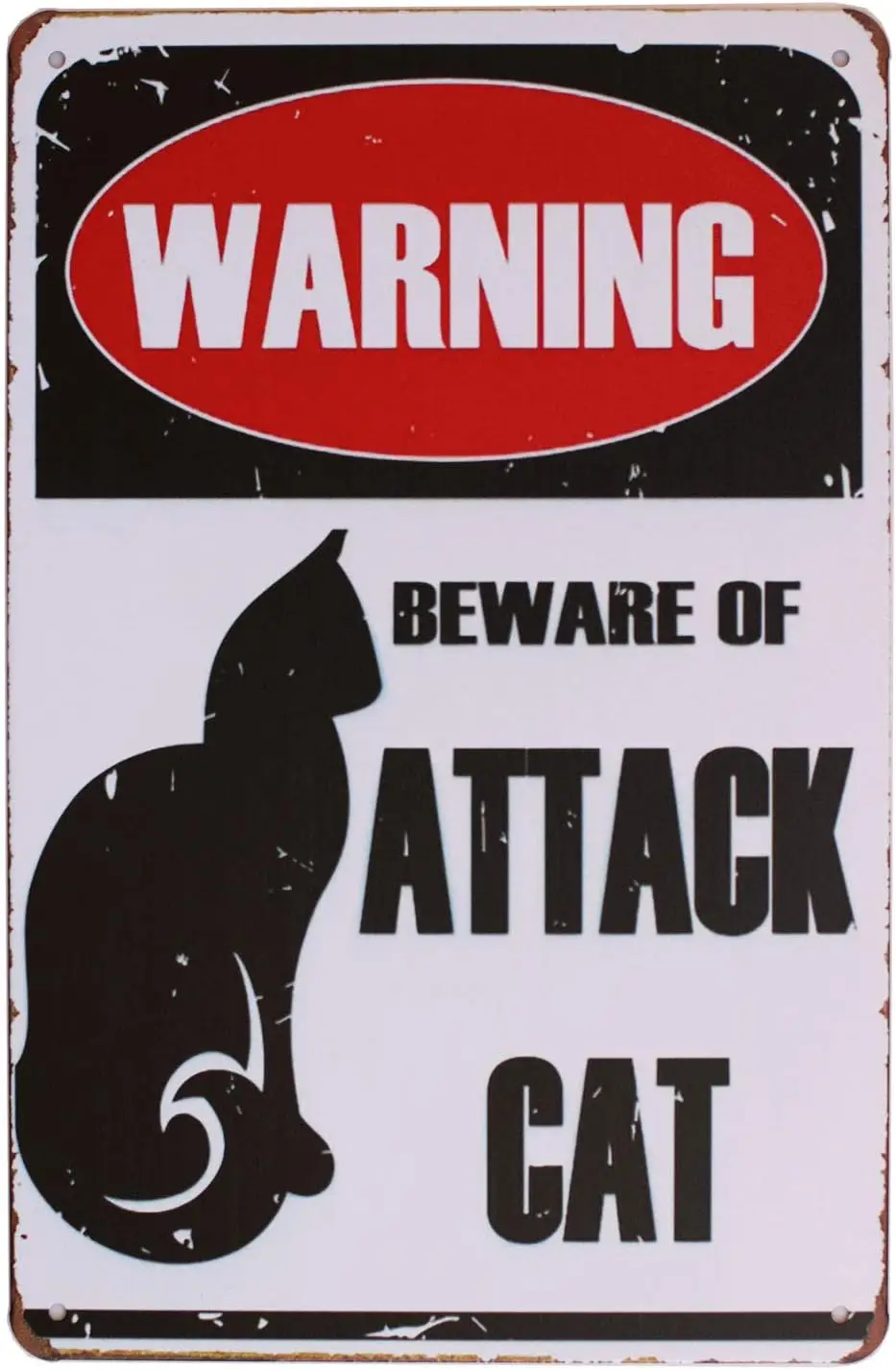 ARTCLUB Warning Beware of Attack CAT Metal Sign Vintage Plaque Wall Decor