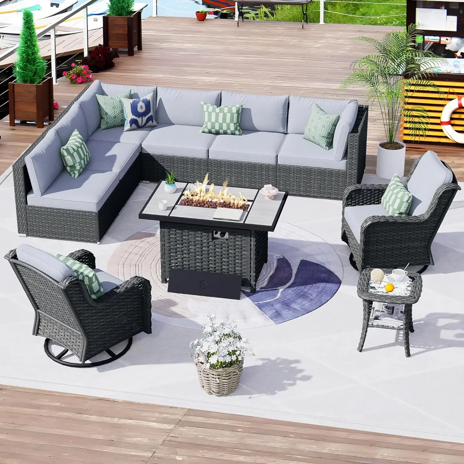 

Outdoor Furniture with Swivel Rocking Chairs,Patio Furniture with Table,All Weather PE Rattan Sectional Sofa Conversation Sets