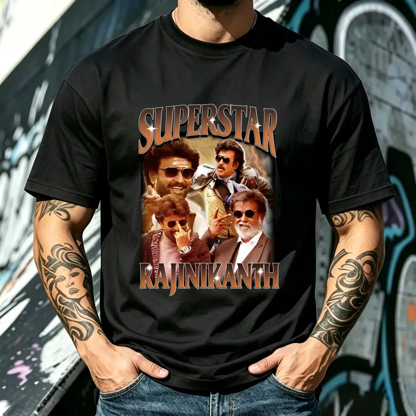 washed T Shirt Rajinikanth Fans Tamil movie FG long or short sleeves vintage Washed Casual Breathable Soft graphic Stretched