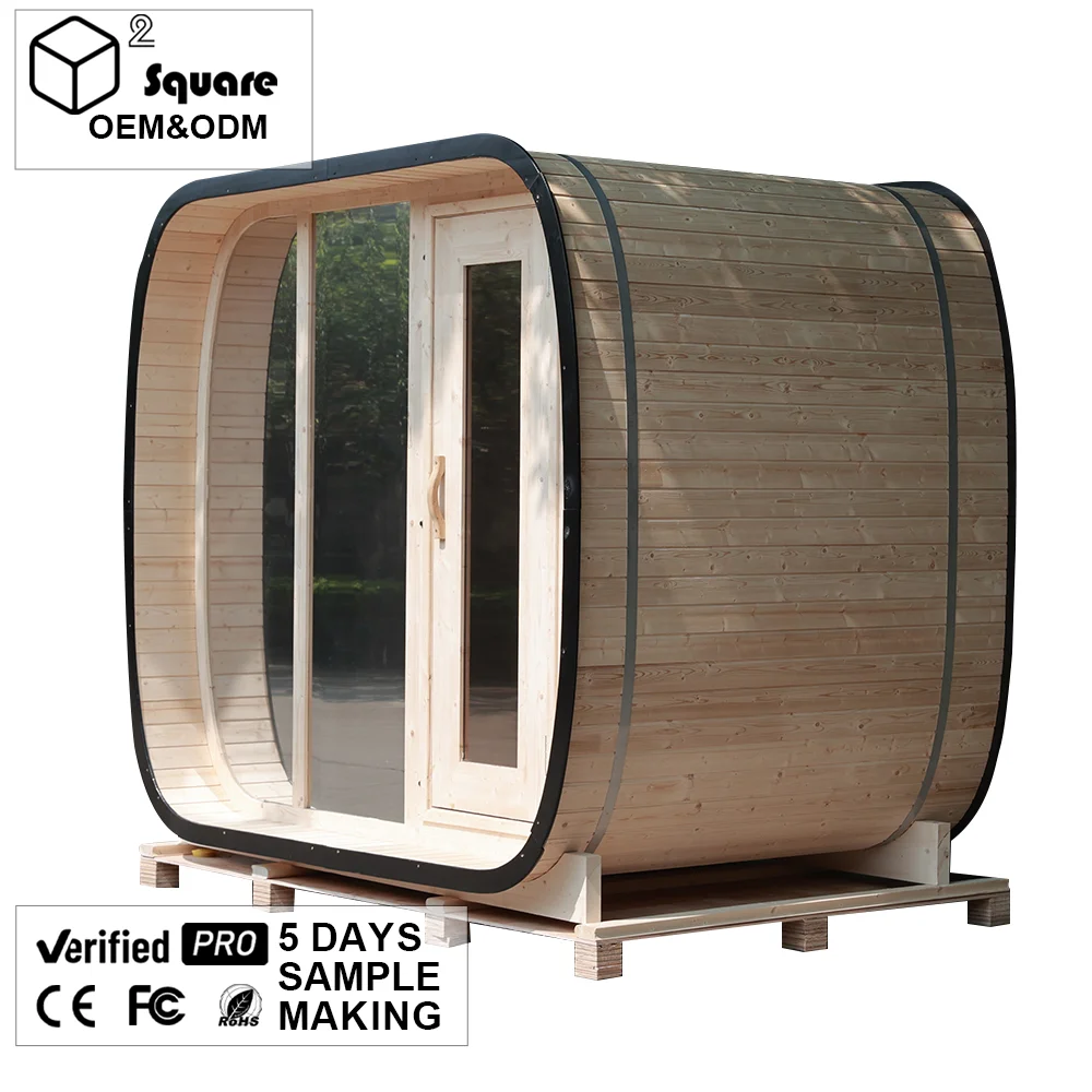 Professional Grade Modern 2-4 Person Outdoor Solid Wood Carbonized Finnish Pine Sauna Room With Panoramic View For Villa