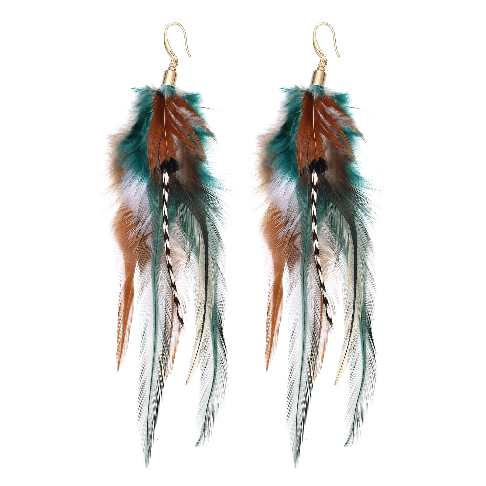 lureme Boho Multicolor Pheasant Peacock Feathers Dangle Earrings for Women Girls Big Drop Earrings(er006406-2)