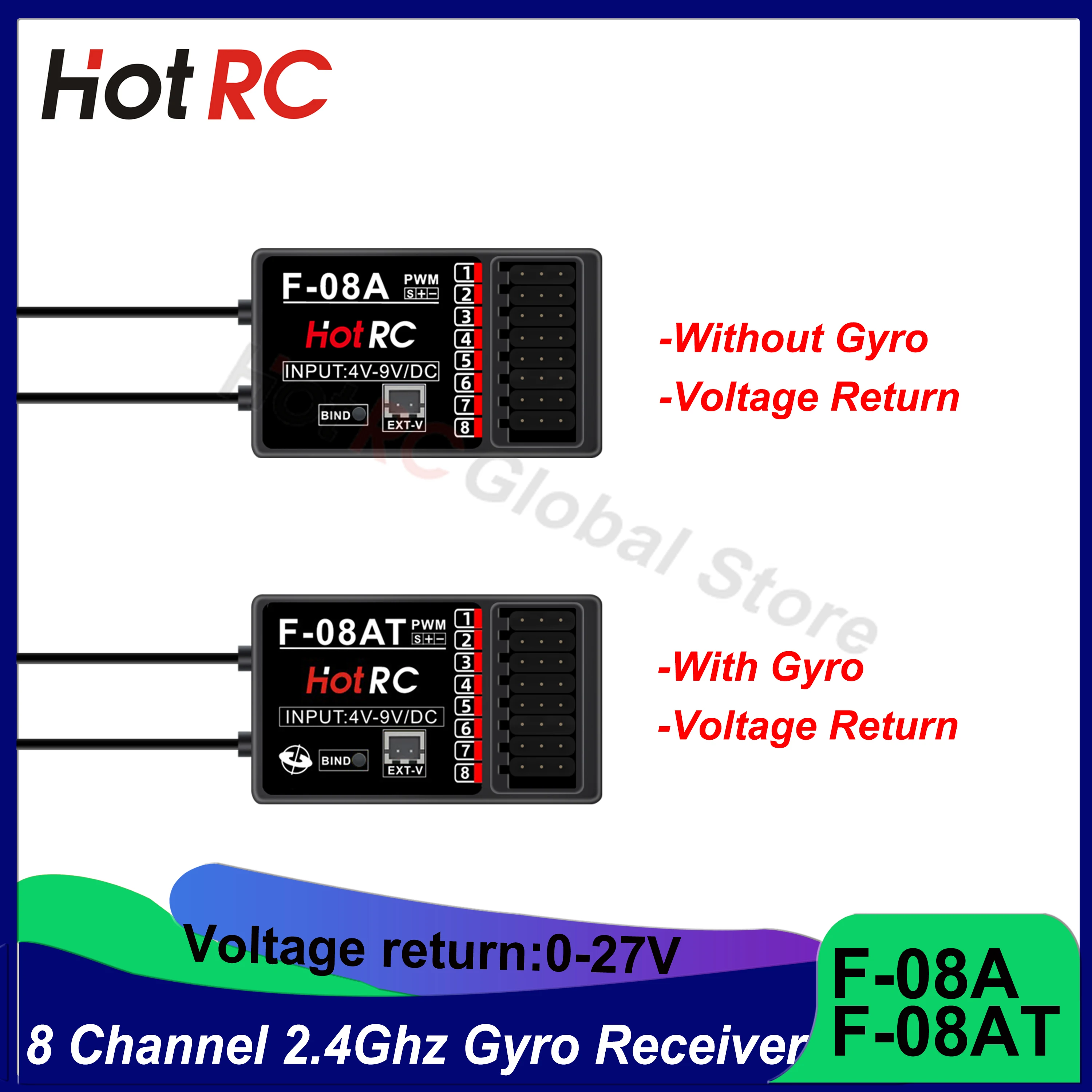 

HOTRC 8 Channel 8CH Transmitter Remote Control 2.4Ghz Voltage Return Gyro Receiver for CT-8A HT-8A RC Car Boat Tank Plane Drone