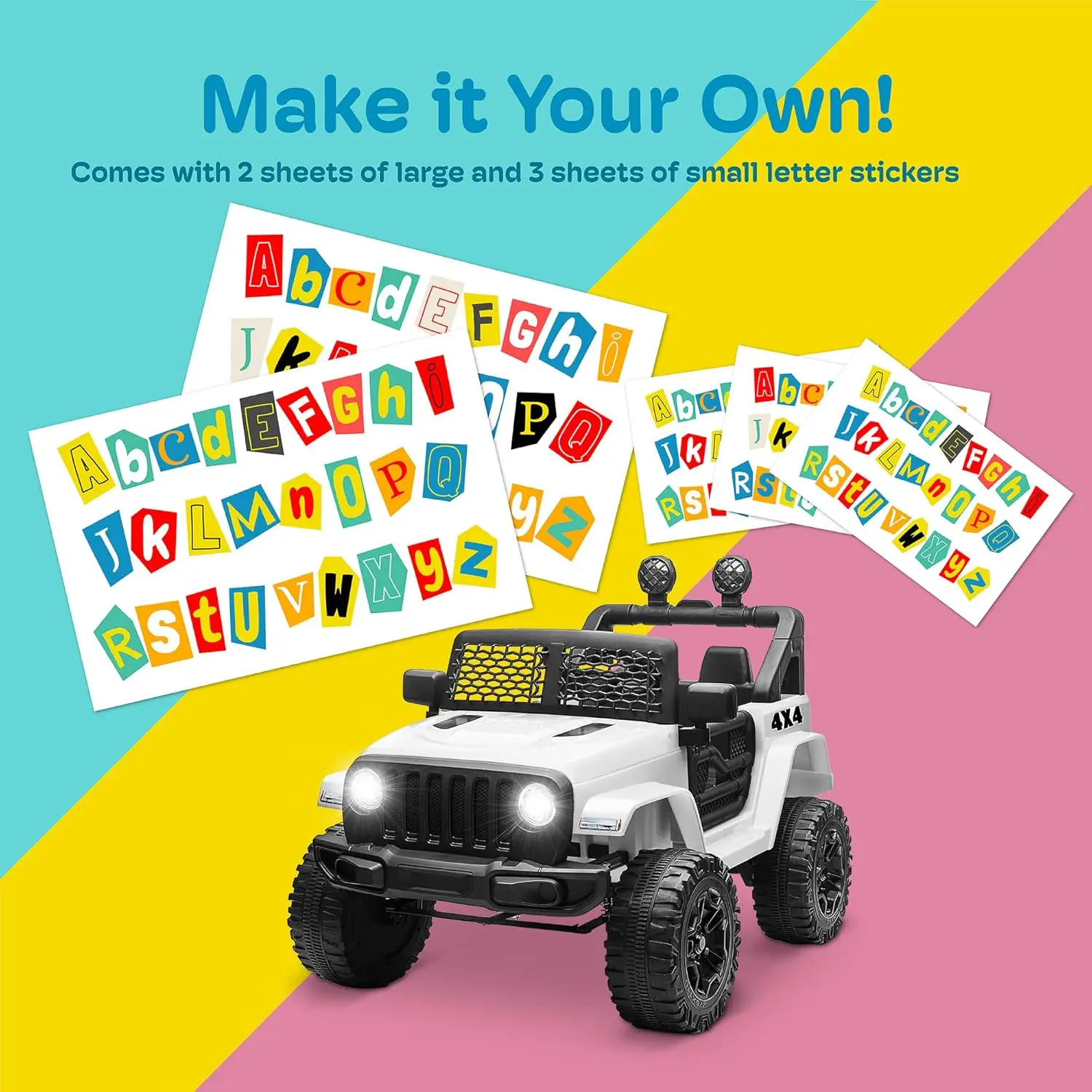 Ride On Truck Vehículo de juguete eléctrico para niños con batería de 12 V con placa de matrícula DIY, cuádruple de 4 ruedas, control remoto para padres, M