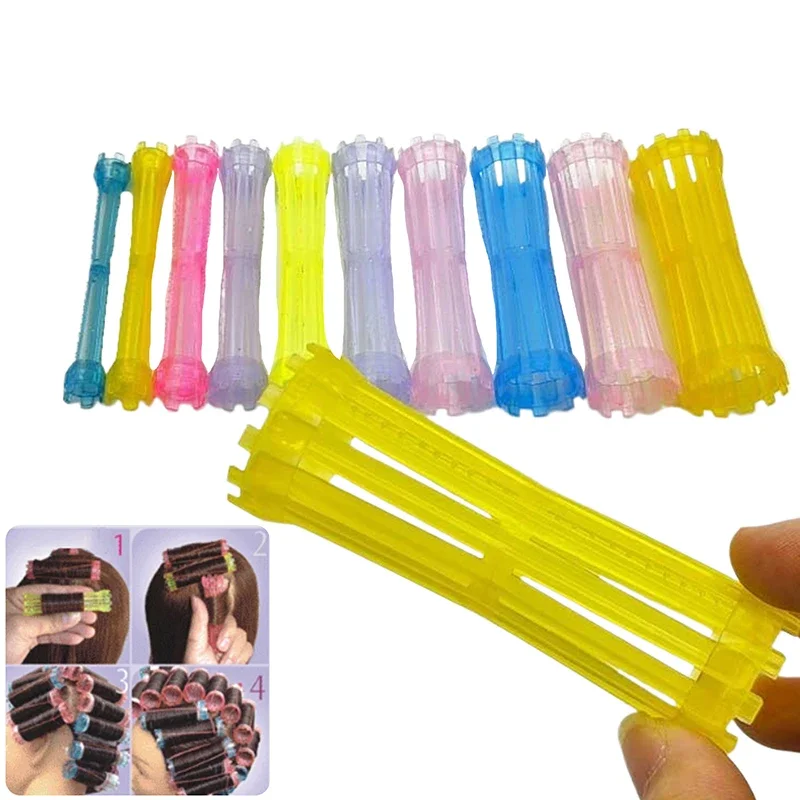 

10pcs Transparent Curling Irons Crystal Hair Perm Rods Elastic Mesh Cold Perming Bar Rod Professional Hairstyling Accessories