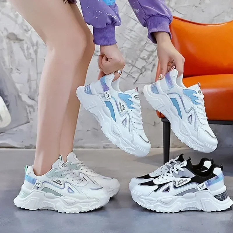 

Women Platform Flat Shoes 2024 New Woman Green Casual Mesh Breathable Shoes Chunky Sneakers Women's Daily Running Shoes
