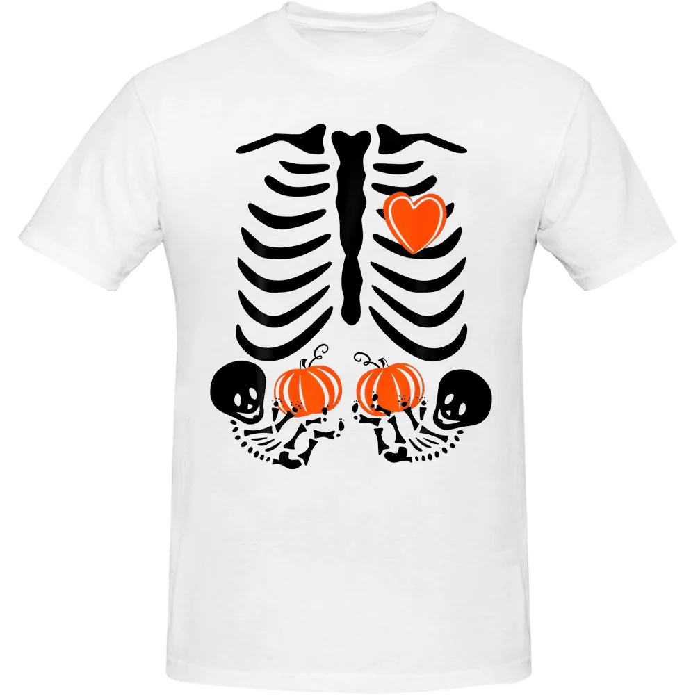 Pregnant Skeleton Twin Pregnancy Halloween Baby Announcement T-Shirt