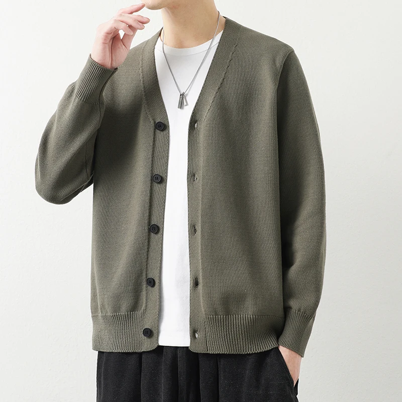 

Легкий вязаный кардиган с V-образным вырезом, повседневный свободный крой, мужской свитер высокого качества в японском стиле, модная осенняя одежда