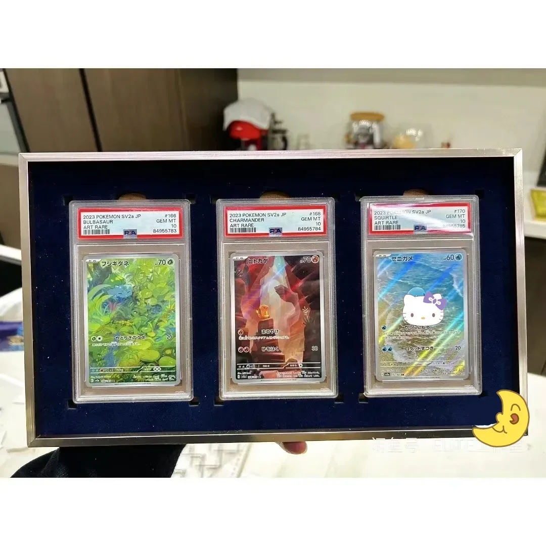 Pink Gold PTCG Pokemon Aluminium Alloy Metal Rating Card Brick Anime Trading Card Trigeminy Vertical Display Stand No Cards