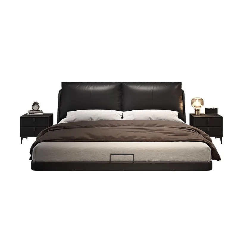 

Italian minimalist suspension bed, modern minimalism, leather bed, master bedroom bed, down leather art bed with backrest