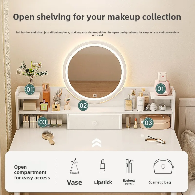 Modern Minimalist Makeup Vanity Desk IG Influencer Style Integrated Storage Bedside Table Makeup Dresser Makeup Tables Furniture
