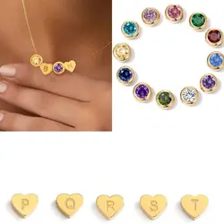 CARLIDANA No Tarnishing Stainless Steel 12 Birthstones Jewelry Gold Plated 26 Letters Heart Bead Choker Necklace For Women