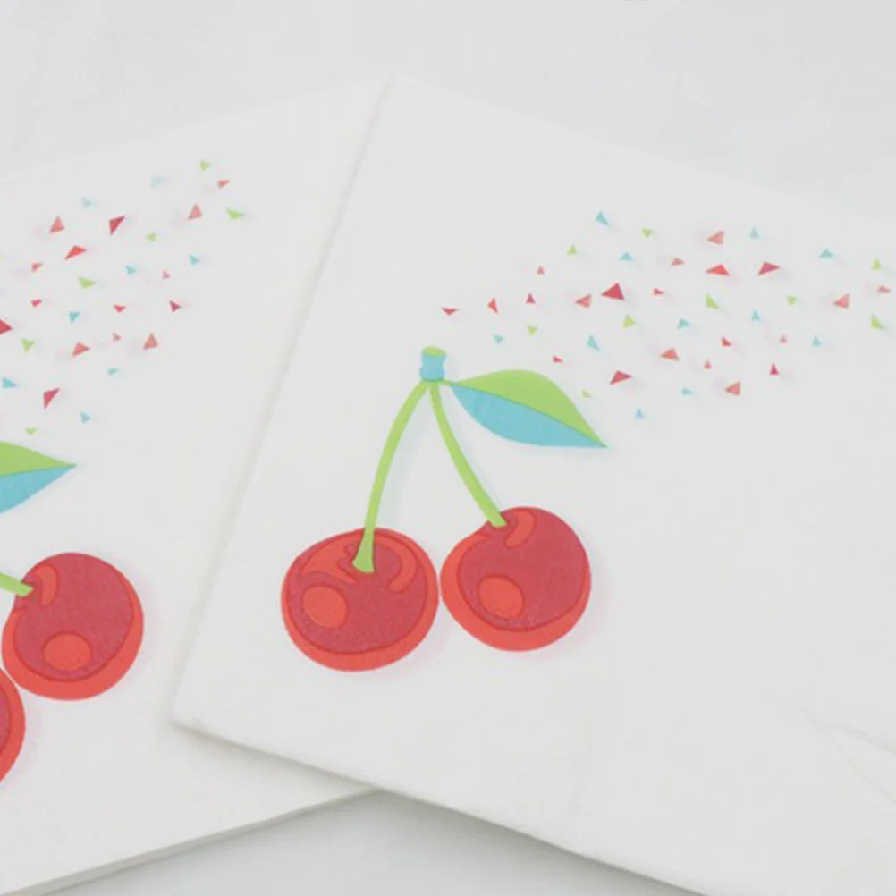 20 Sheets Cherry Printing Napkin Fruit Napkin Colorful Tissue Paper Towel for Party Gathering Festival Home