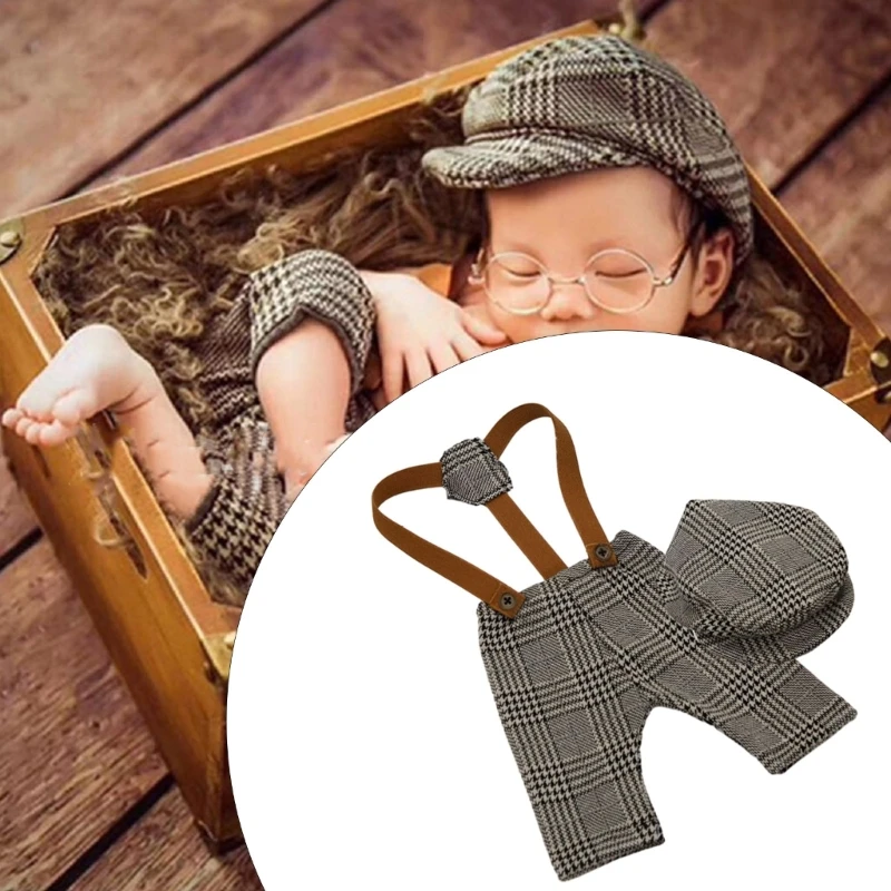 Newborn Photography Props Checkered Overalls Set for Picture-Perfect Moment