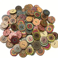 100pcs, 20mm Vintage Wooden Buttons Colorful Painted Craft Wood Decorative Buttons DIY Sewing For Decorative, Sewing Crafts DIY