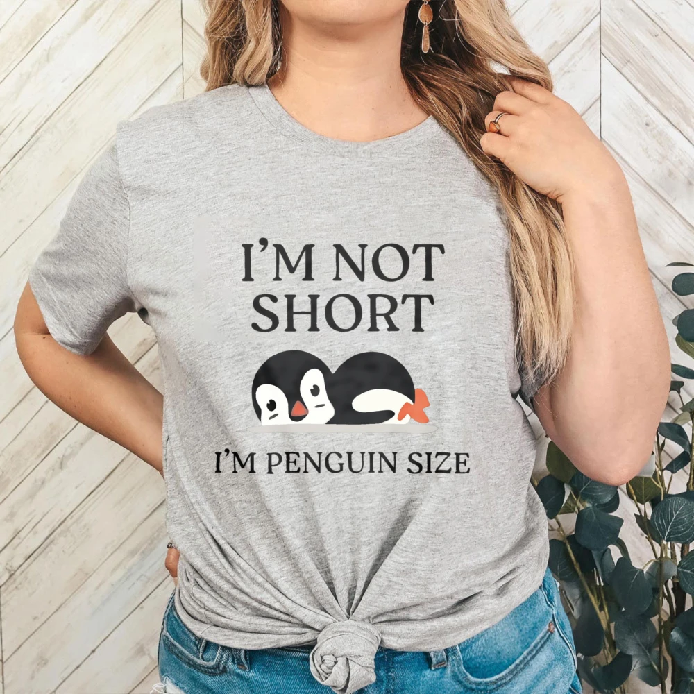 Penguin Shirt I Am Not Short Funny Penguin Lover Tee Y2K Casual T-shirt High Quality Cotton Loose T Shirt Short Sleeve Tops