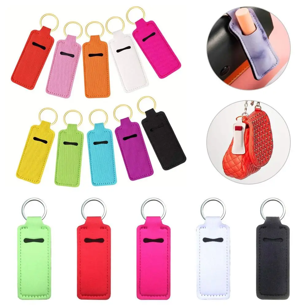 Portable Neoprene Lipstick Keychain Bag Multicolour Rectangle Lipstick Pouch Keyring Chapstick Bag Lip Balm
