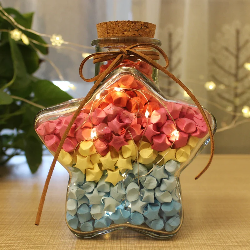 Modern Minimalist Glass Star Bottle Wish Bottle with Wood Stopper Lucky Star Bottle Can Hold 520 Paper Stars Wish Bottle