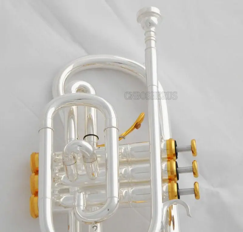 High quality High Grade Silver Gold plated Cornet Bb Keys Double Triggers Trumpet With Case