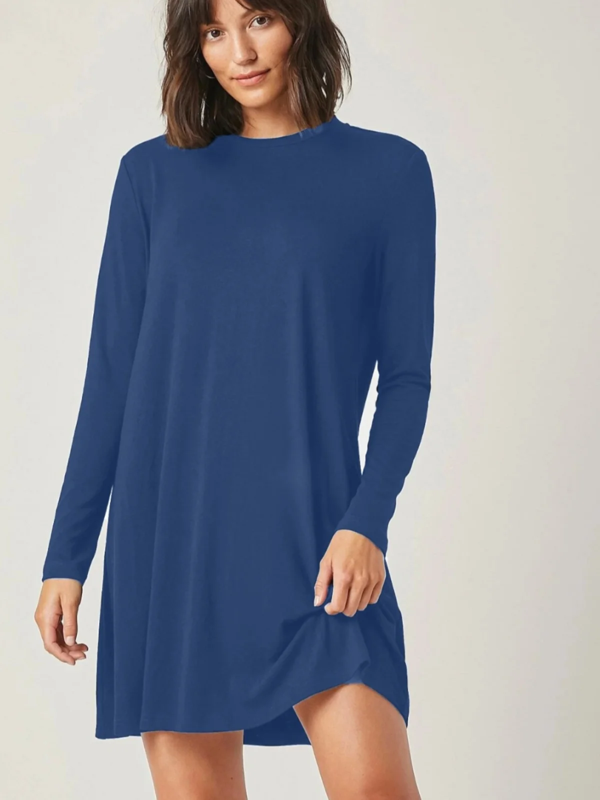 Printemps nouveau rond Ne couleur a-ligne ample Faion longue Sve Dr T-shirt jupe femmes doux Polyester mélange Dr