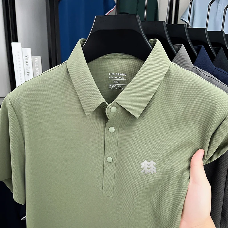 High Quality Men Short-Sleeved Polo Shirt Lapel Button Pattern Printing Summer New Seamless Polo Shirt Leisure Sports Men's Wear