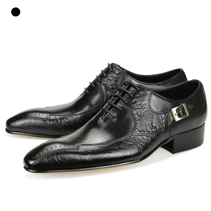 

Elegant Shoes For Man Comfortable Men Casual Leather Loafers Dress Black Shoes Match the suit Business Printing Lace Up Buckle