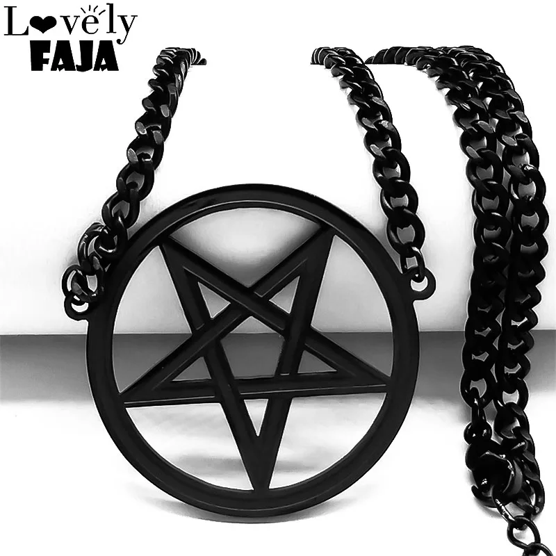 Satan Inverted Pentagram Stainless Steel Choker Necklaces for Women Black Color Chain Necklaces Jewelry bijoux femme N541BKS03