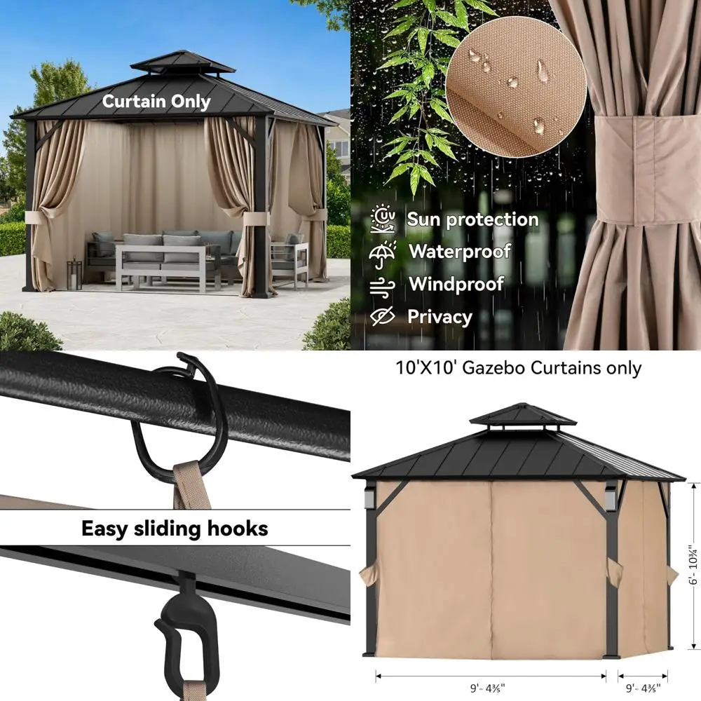 

Universal 4-Panel Sidewalls Gazebo Curtains 10' x 10' Outdoor Privacy Replacement with Zipper for Various Models