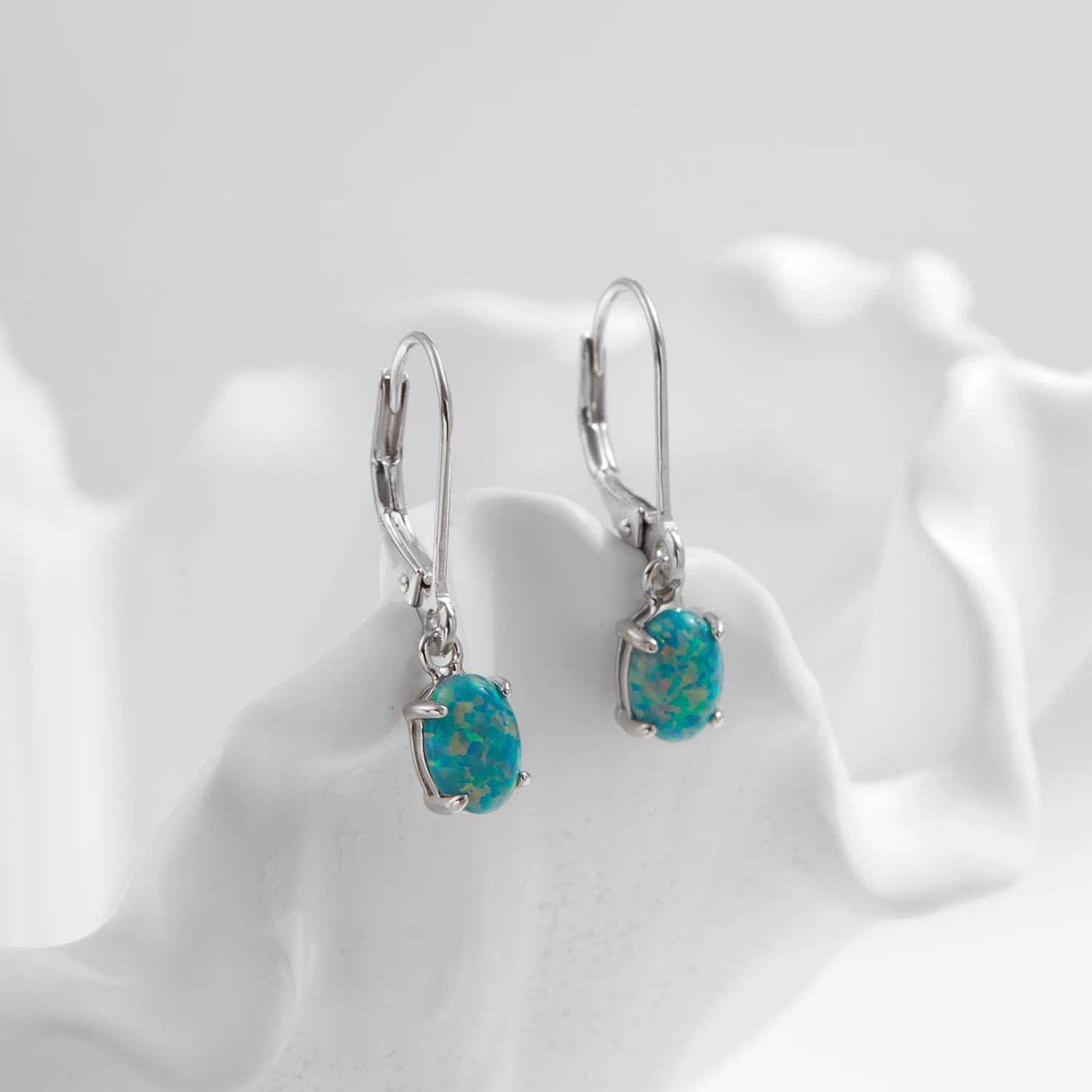 MODIAN 925 Sterling Silver Elegant Exquisite Green Oval Opal Hoop Earrings For Women Daily Vacation Fine Jewelry Accessories