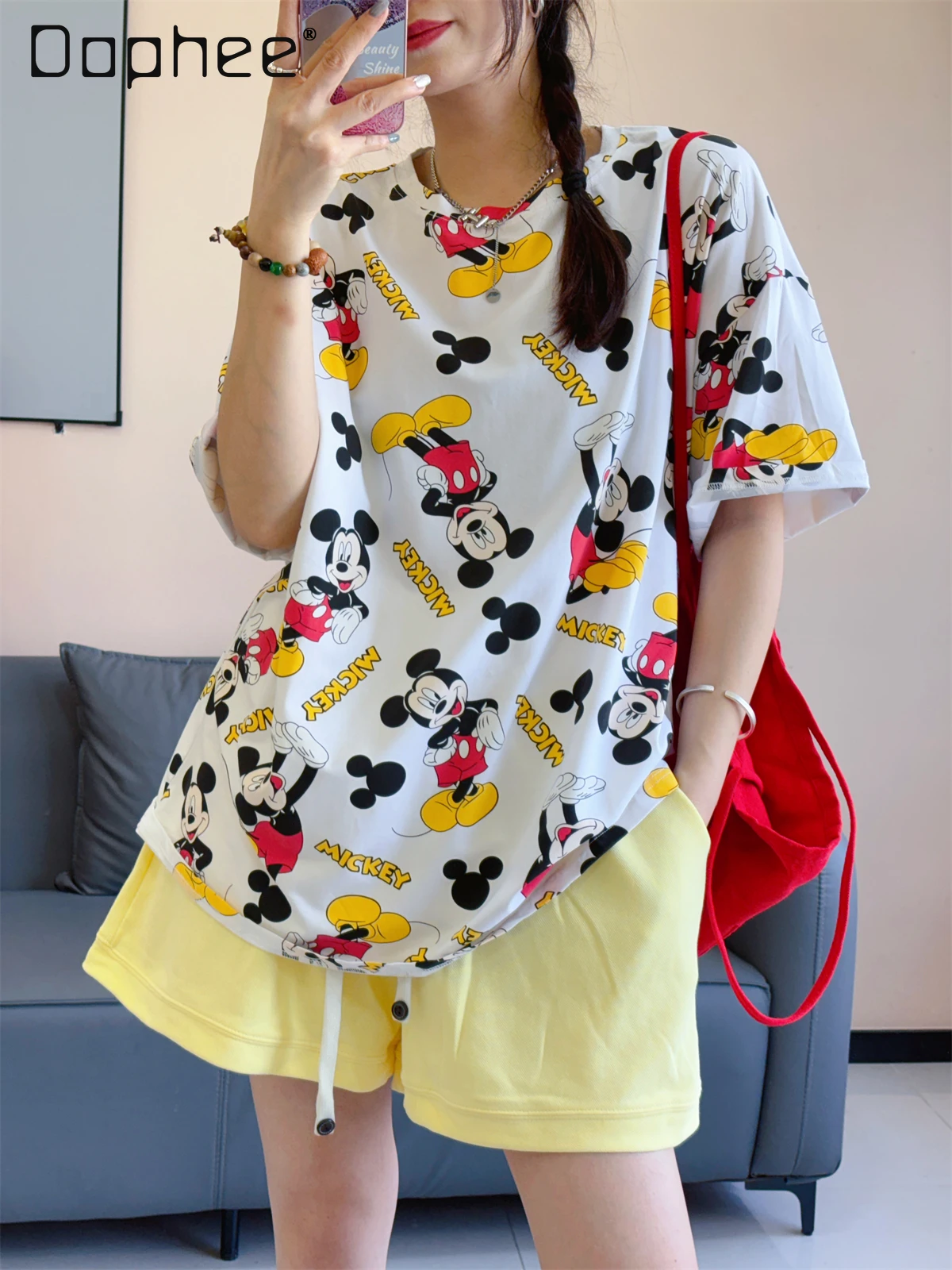 Verão novo algodão de manga curta camiseta feminina design sentido impressão dos desenhos animados médio e longo de manga curta camiseta branca