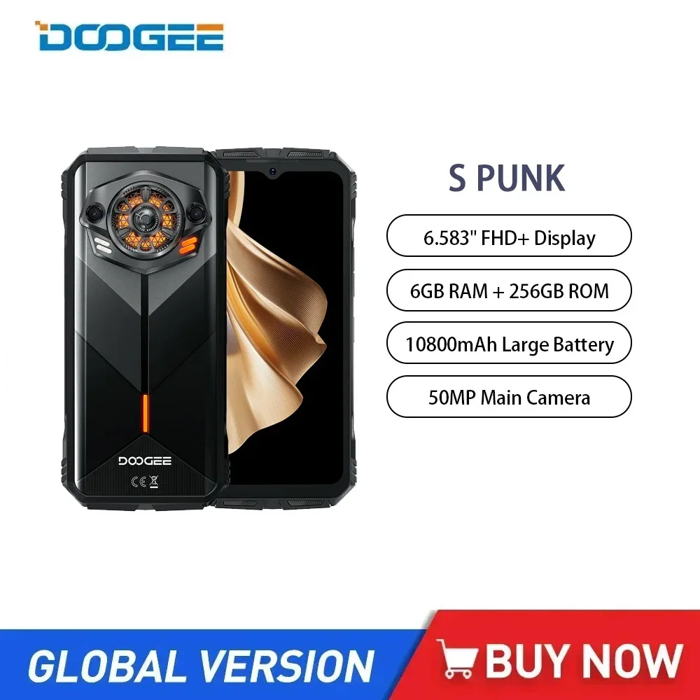 

DOOGEE S PUNK Rugged 4G Smartphones 6.58Inch FHD Octa Core 6GB+256GB Android 14 Mobile Phone LED Light Effect 10800mAh 50MP NFC